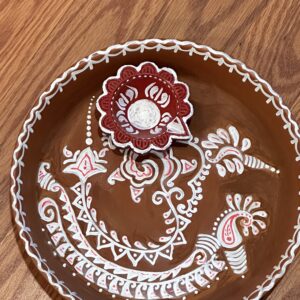Maroon Terracotta Plate with Diya – Hand‑Painted Traditional Décor